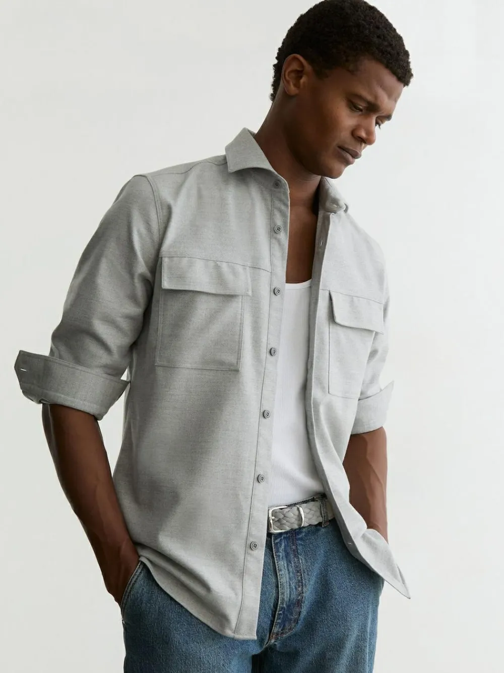 Best Reiss Jesse Suede Woven Belt Soft Grey