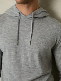 Reiss Soft Grey Mouline Holland Merino Wool Drawstring Hoodie^ Loungewear