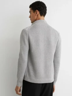 Sale Reiss Townsend Quilted Rib-Knit Funnel-Neck Jacket Soft Grey