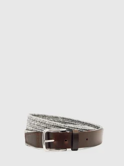 Reiss Soft Grey Welling Webbing Belt With Leather Trim^ Belts & Braces