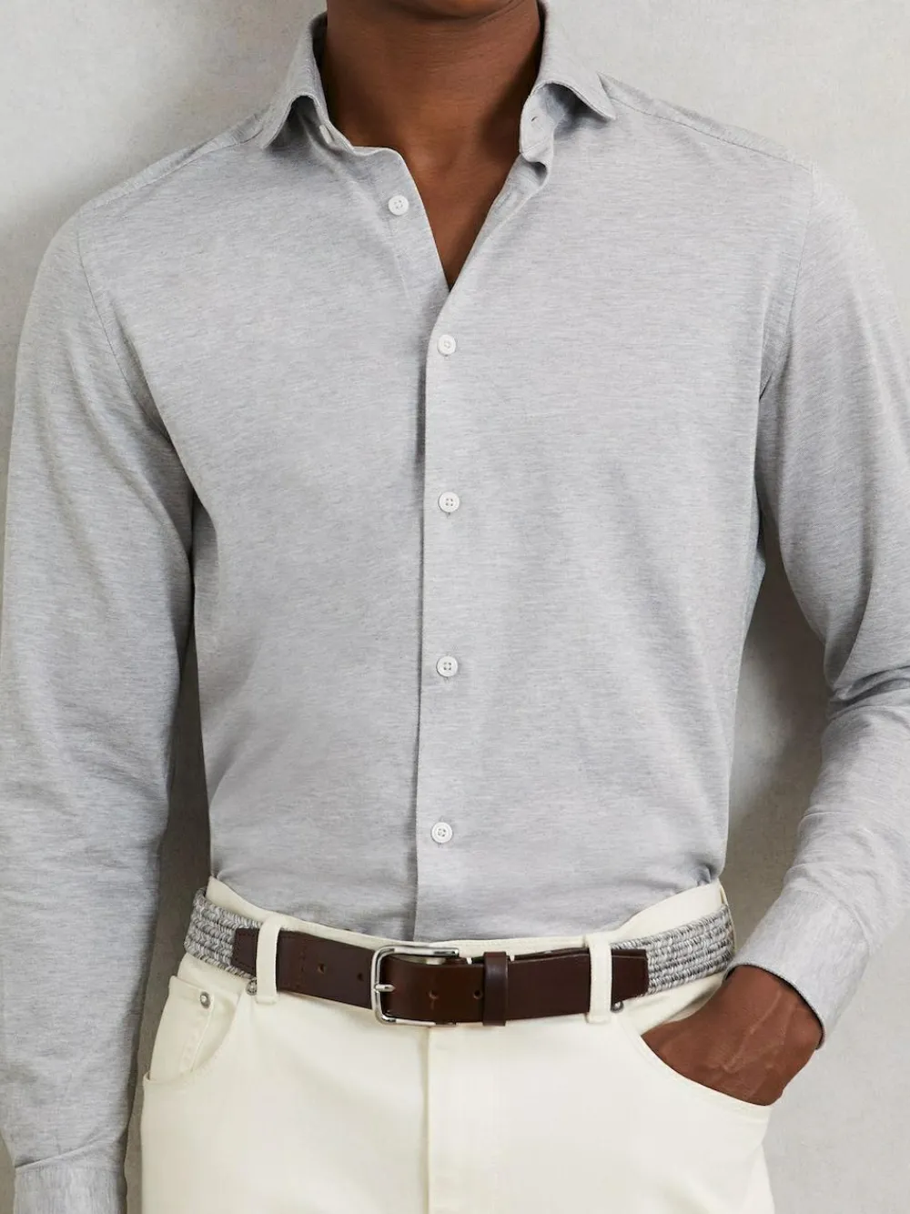 Reiss Soft Grey Welling Webbing Belt With Leather Trim^ Belts & Braces