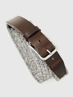 Reiss Soft Grey Welling Webbing Belt With Leather Trim^ Belts & Braces