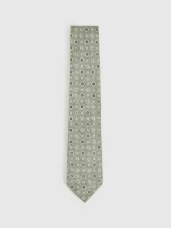 Sale Reiss Cosimo Silk Floral-Medallion Tie Soft Sage