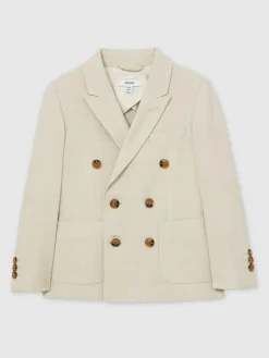 Reiss Stone Belmont J 9-13 yrs Double-Breasted Textured Blazer With Wool^BOY Suits & Vest|Occasionwear