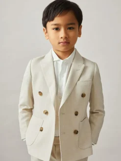 Reiss Stone Belmont J 9-13 yrs Double-Breasted Textured Blazer With Wool^BOY Suits & Vest|Occasionwear