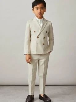 New Reiss Stone Belmont J 13-14 yrs Double-Breasted Textured Blazer With Wool