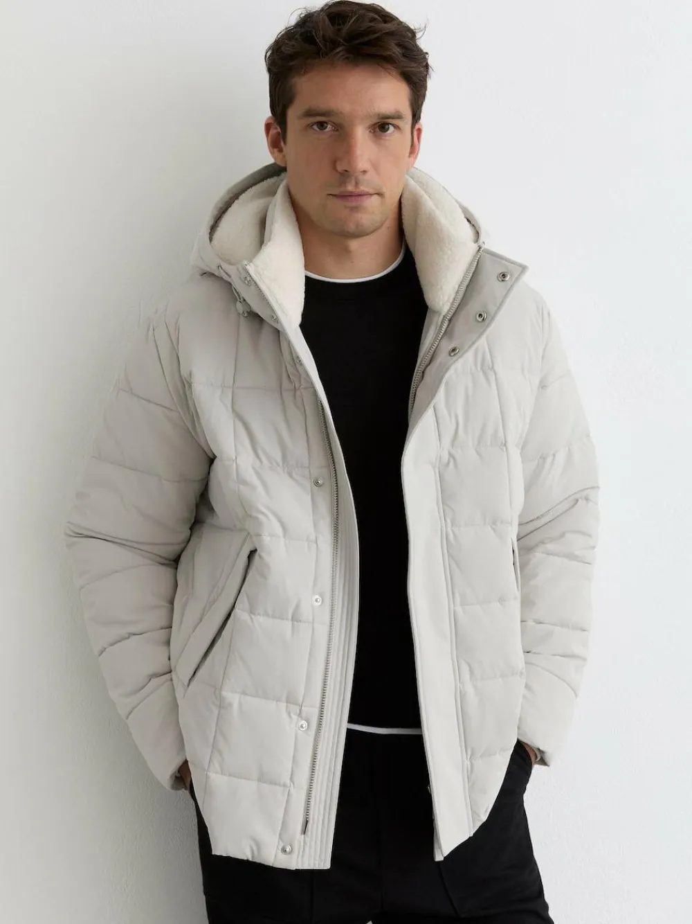 Discount Reiss Klause Fleece-Lined Hooded Puffer Jacket Stone