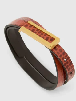 Outlet Reiss Bronya Leather Crocodile-Effect Belt Tan