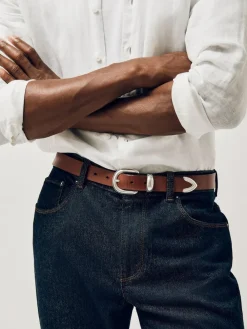 Reiss Jonny Leather Western Belt Tan Brown