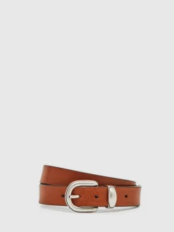 Reiss Jonny Leather Western Belt Tan Brown
