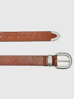 Reiss Jonny Leather Western Belt Tan Brown