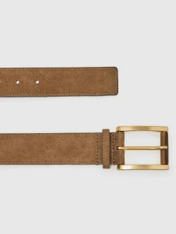 Reiss Tan Rosie Suede Square Roller Buckle Belt^Women Belts