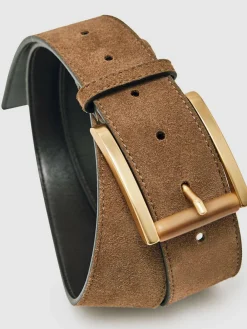 Reiss Tan Rosie Suede Square Roller Buckle Belt^Women Belts