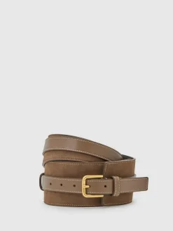 Reiss Taupe Beatrix Leather and Suede Corset Waist Belt^Women Belts