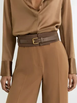 Reiss Taupe Beatrix Leather and Suede Corset Waist Belt^Women Belts