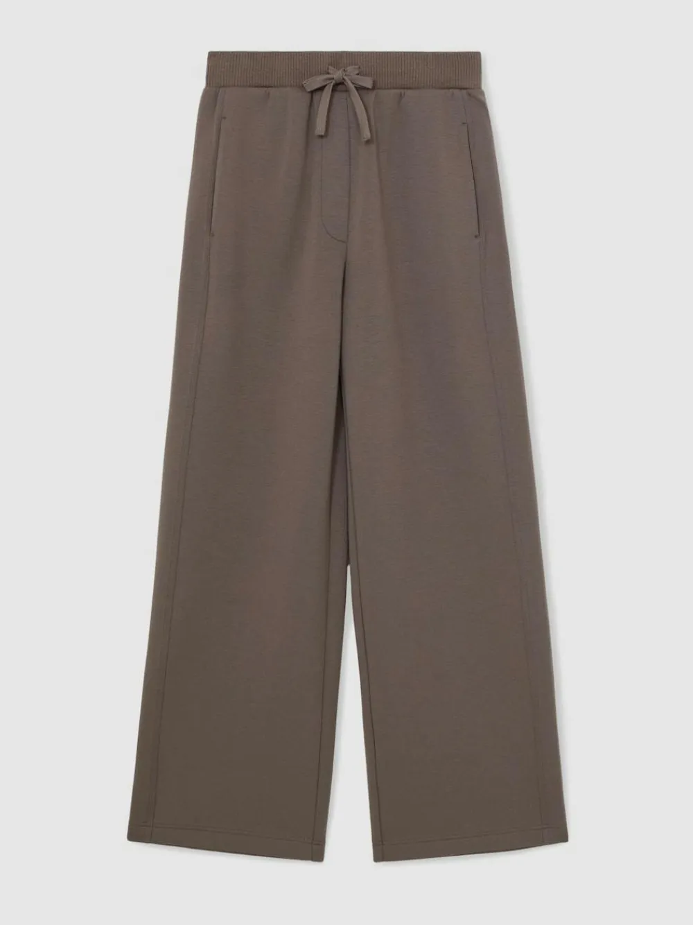 New Reiss Laney Premium Interlock Wide-Leg Joggers Taupe Brown