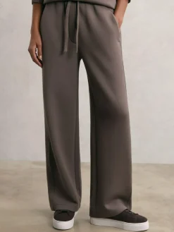 New Reiss Laney Premium Interlock Wide-Leg Joggers Taupe Brown