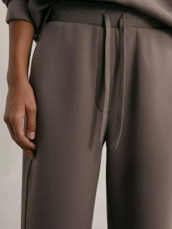 New Reiss Laney Premium Interlock Wide-Leg Joggers Taupe Brown