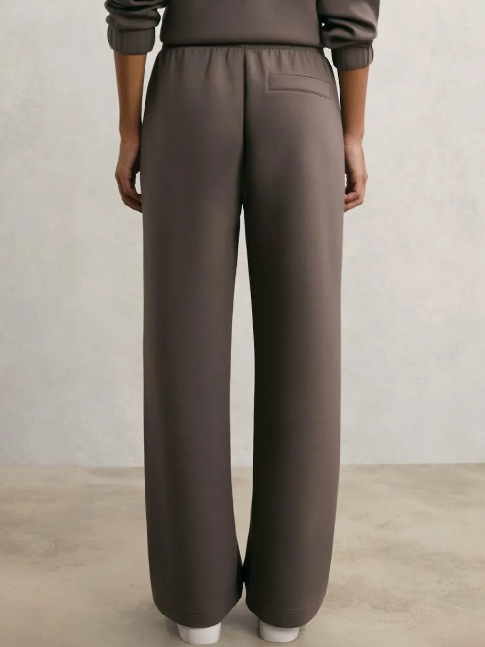 New Reiss Laney Premium Interlock Wide-Leg Joggers Taupe Brown