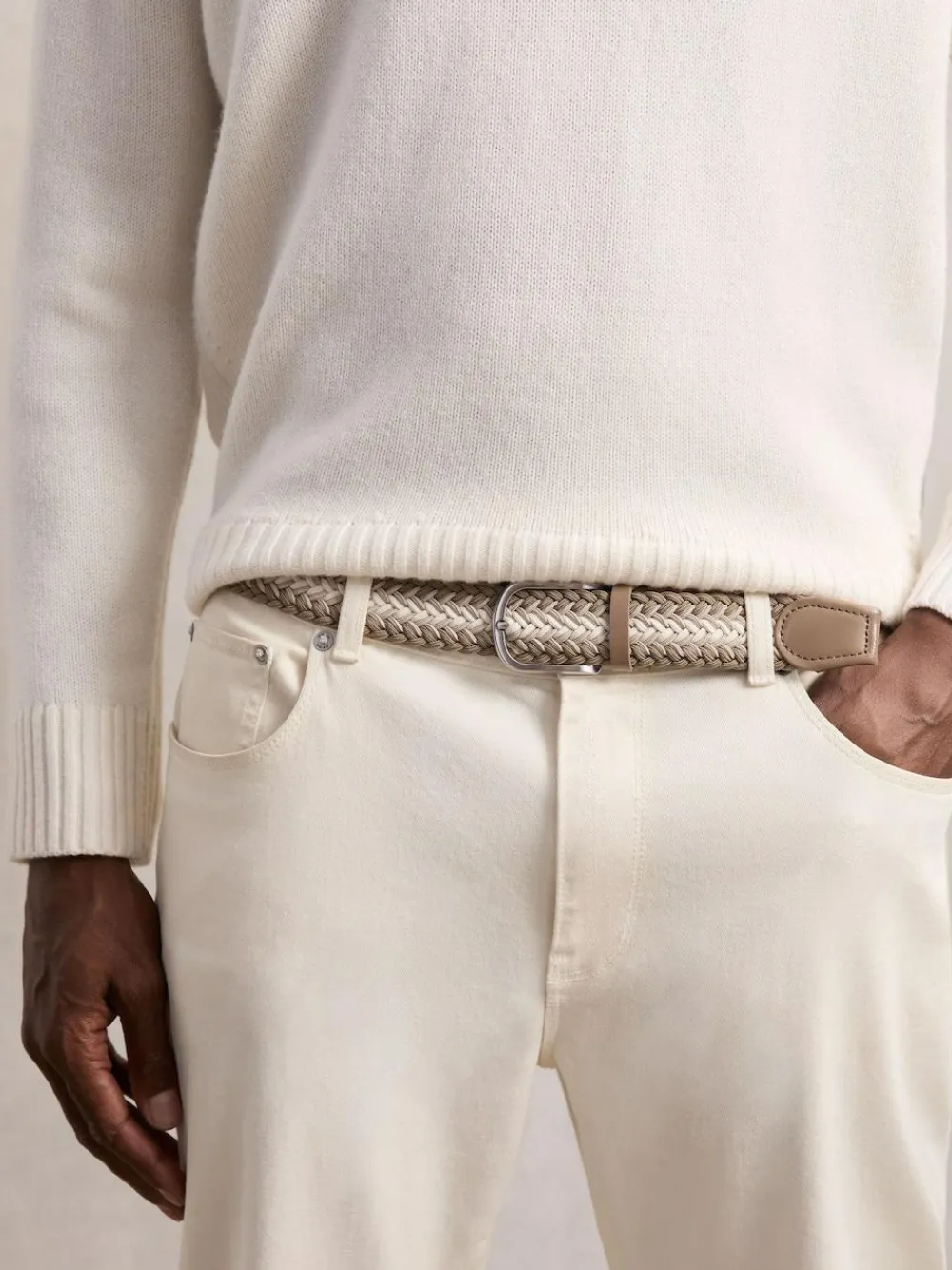 Reiss Taupe Brown/Off White Ellis Woven Stripe Belt^ Belts & Braces