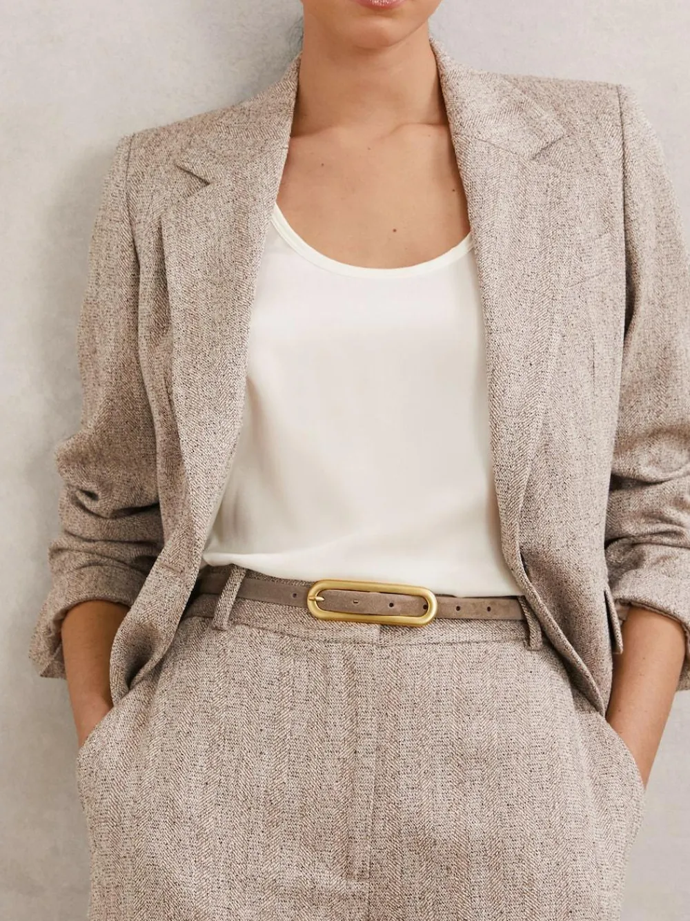 Reiss Chaya Suede Elongated-Buckle Skinny Belt^Women Belts