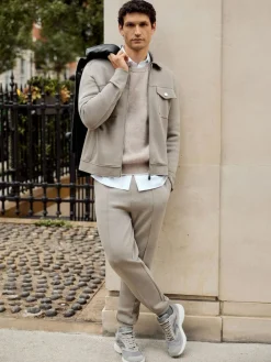 Discount Reiss Premier Stretch-Jersey Tailored Joggers Taupe