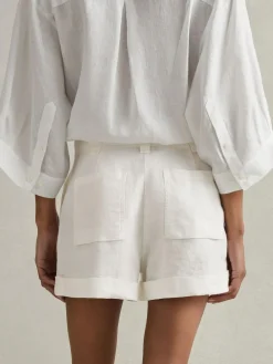 Reiss White Demi Linen Garment Dyed Shorts