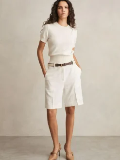 Hot Reiss White Devon Linen-Blend Bermuda Shorts