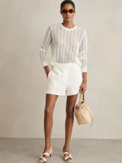 Reiss Fawn Linen Whipstitch Shorts^Women Shorts