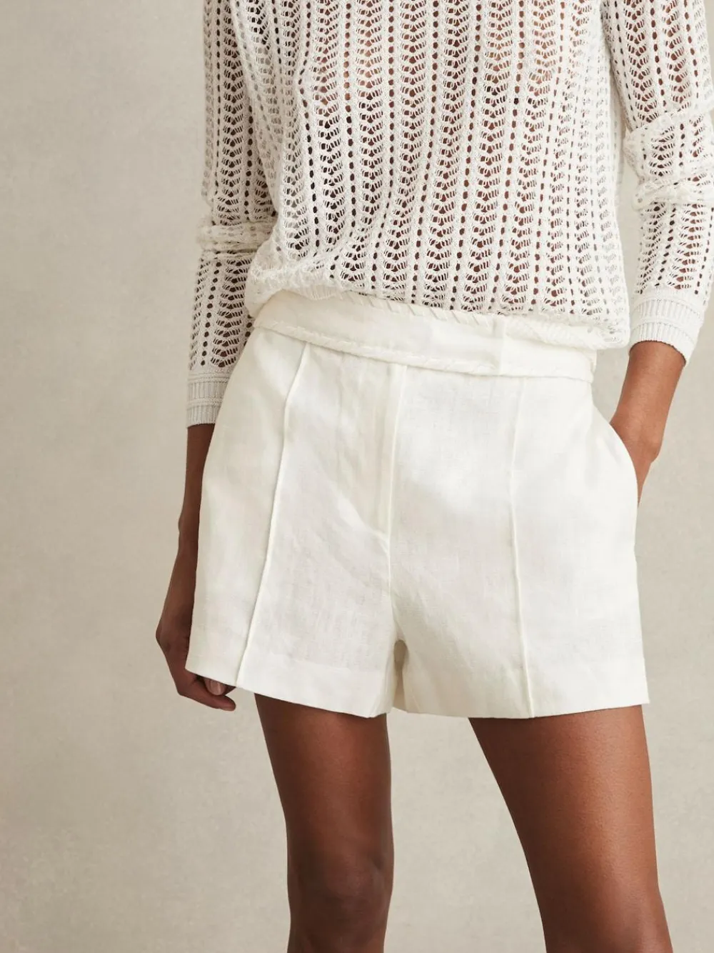 Reiss Fawn Linen Whipstitch Shorts^Women Shorts