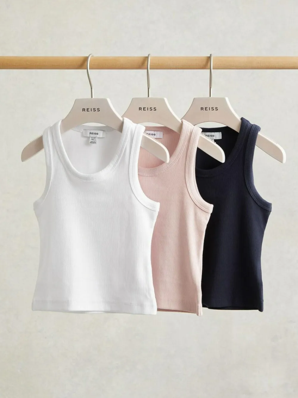 Reiss White/Pink/Navy Violet 3 Pack 9-13 yrs Stretch-Cotton Ribbed Vests