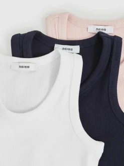 Reiss White/Pink/Navy Violet 3 Pack 3-9 yrs Stretch-Cotton Ribbed Vests^ Vests
