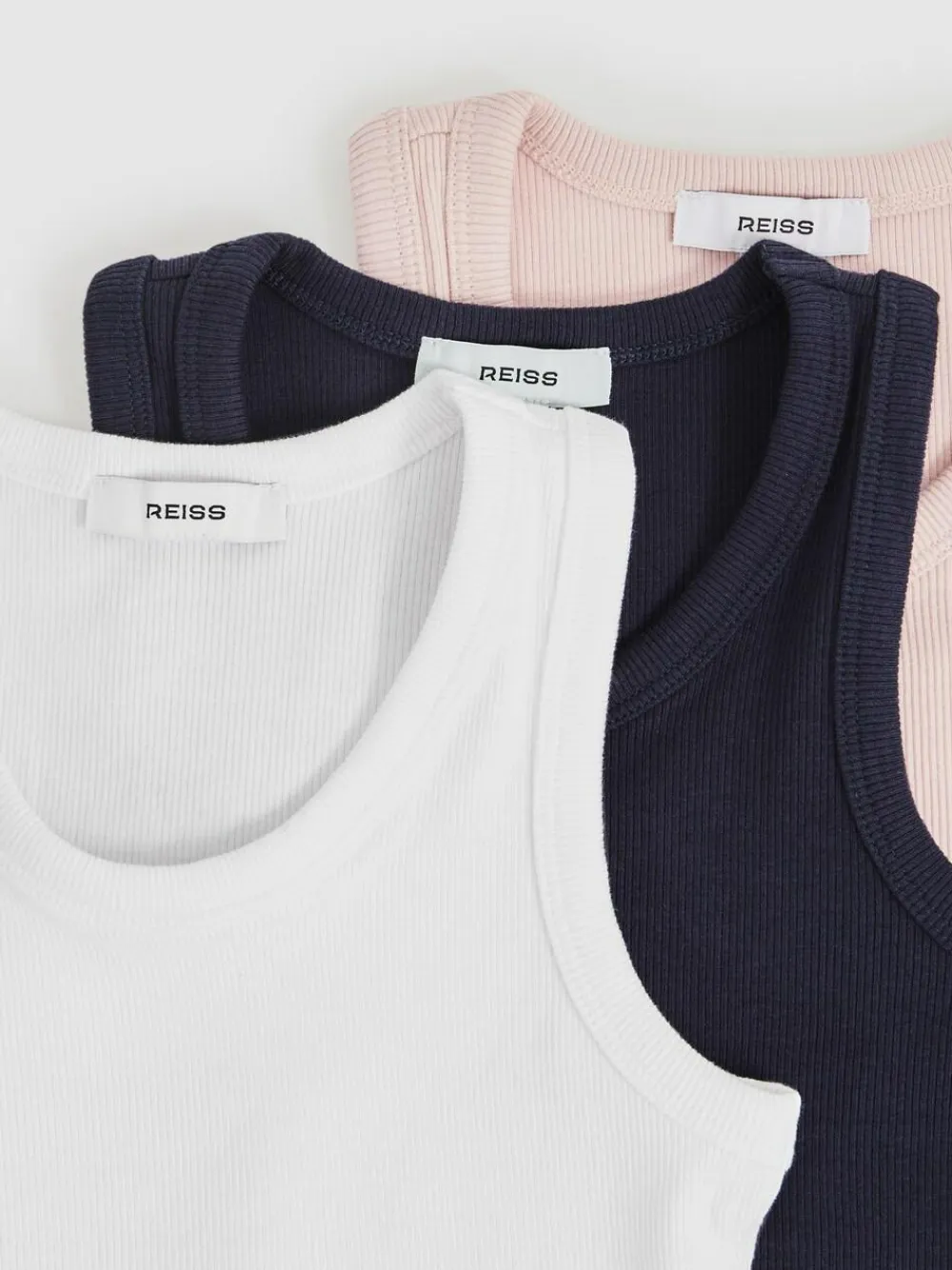 Sale Reiss White/Pink/Navy Violet 3 Pack 13-14 yrs Stretch-Cotton Ribbed Vests