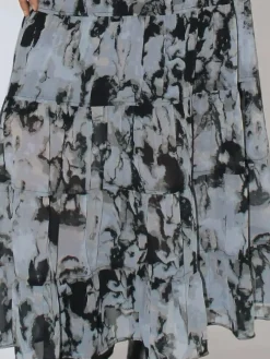 Hot Religion Black Citrine Tiered Maxi Skirt In Dark Abstract Print