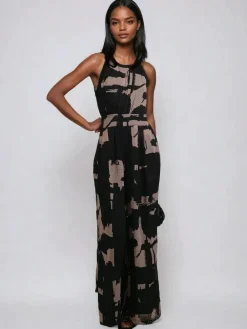Discount Religion Crew Wide Leg Jumpsuit in Abstract Façade Print Black