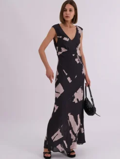 Religion Black Dawn Maxi Column Dress With Draped Back Detail In Hand-Painted Print^Women Maxi Dresses