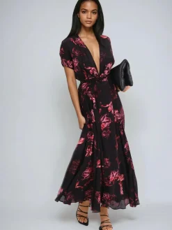 Clearance Religion Black Fade Maxi 2 Way Wrap Dress In Dark Floral