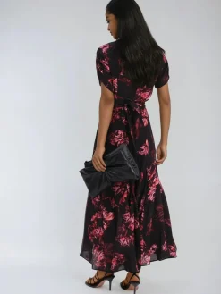 Clearance Religion Black Fade Maxi 2 Way Wrap Dress In Dark Floral