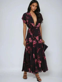 Clearance Religion Black Fade Maxi 2 Way Wrap Dress In Dark Floral