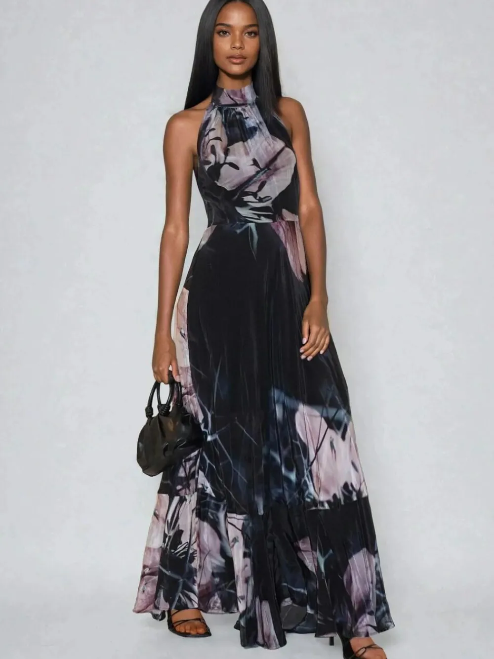 Discount Religion Black Florence Halterneck Maxi Dress With Sash Detail In Dark Floral
