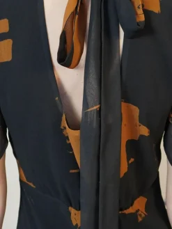 Clearance Religion Black Sophisticated Liv Maxi dress with delicate frills in abstract print