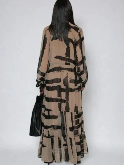 Religion Brown Loose Zoe Maxi Dress In Bold Selvage Black Stripe On Caramel^Women Maxi Dresses