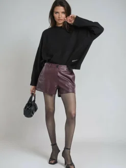 Online Religion Red Dark Orbit Faux Leather Shorts With Pocket Details