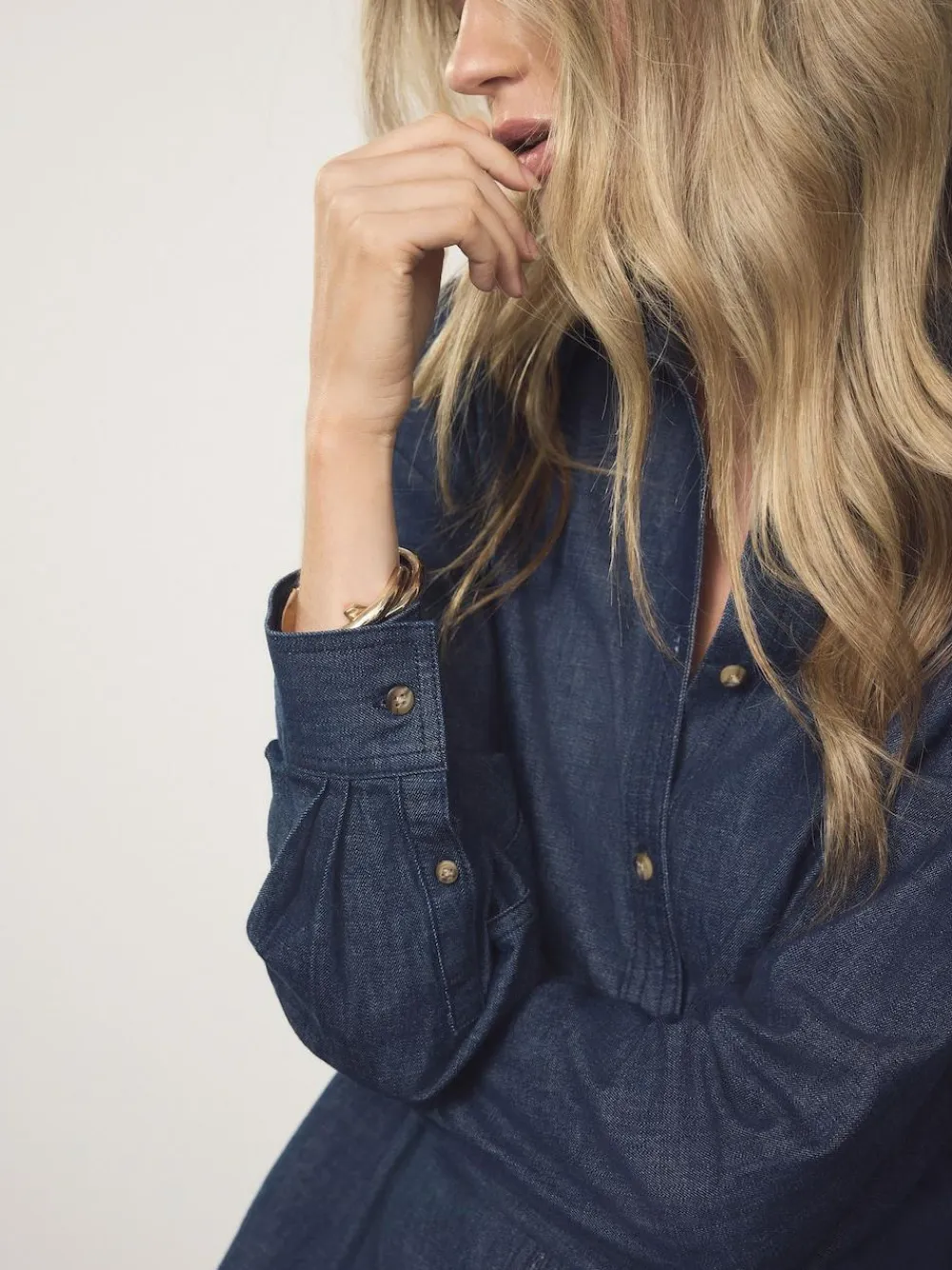 Sale Next Cinch Waist Fitted Long Sleeve Denim Shirt Rinse Blue