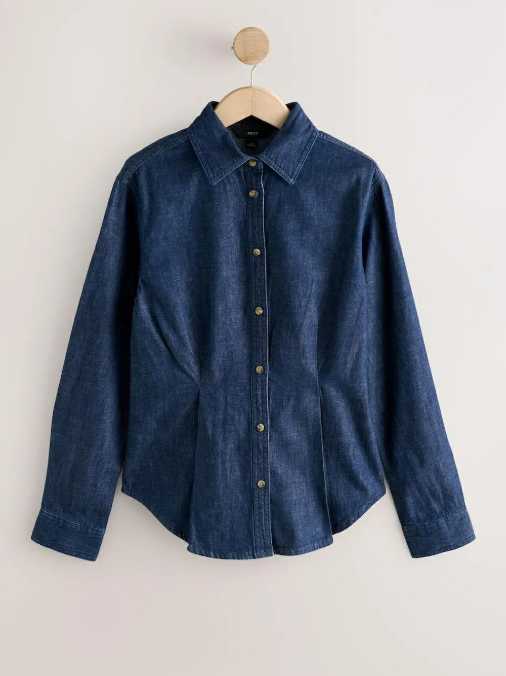 Sale Next Cinch Waist Fitted Long Sleeve Denim Shirt Rinse Blue