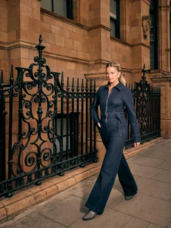 Discount Next Rinse Blue Denim Belted Wide Leg Jumpsuit