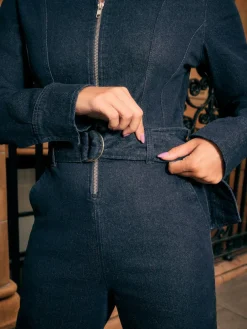 Discount Next Rinse Blue Denim Belted Wide Leg Jumpsuit