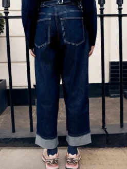 Next Boyfriend Wide Leg Mid Rise Turn Up Jeans^Women Jeans|Jeans