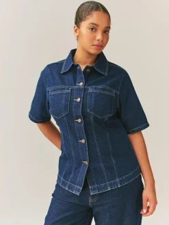 Next Rinse Denim Fuller Bust Short Sleeve Fitted Top^Women Blouses & Shirts