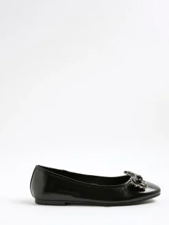 Clearance River Island Black Chain Bow Ballet Pumps